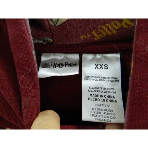 Harry Potter Burgundy Hoodie XXS With Hedwig Graphic Cotton Blend Kangaroo Pocke - Picture 4 of 10